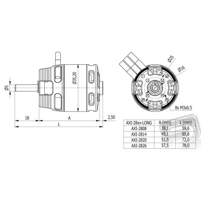 AXI 2808/20 V2 LONG střídavý motor
