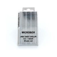 Modelcraft HSS fúrószárak 0,3mm - 1,6mm (20 darabos készlet) átlátszó patronban, fúrószár átmérő jelöléssel. Méretek: 0,30mm, 0,35mm, 0,40mm, 0,45mm, 0,50mm, 0,55mm, 0,60mm, 0,65mm, 0,70mm, 0,75mm, 0,80mm, 0,85mm, 0,90mm, 0,95mm, 1,00mm, 1,20mm, 1,30mm, 1,40mm, 1,50mm, 1,60mm.