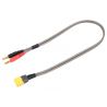 Pro töltőkábel 4 mm-es banándugóval és XT-60 készülékcsatlakozóval (férfi), kábel keresztmetszete 14AWG, hossza 40 cm.