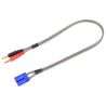 Pro töltőkábel 4 mm-es banándugóval és EC5 készülékcsatlakozóval (férfi), kábel keresztmetszete 14AWG, hossza 40 cm.