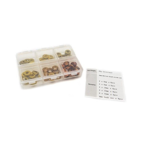 4mm sada podložek zlaté (6mm/8mm/10mm/12mm/14mm) plus M4 Matky v plastovém boxu