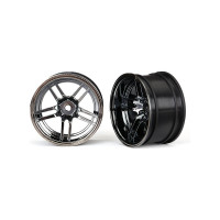 Pótalkatrész a Traxxas Chevrolet Corvette Stingray, Ford GT, Mustang modellekhez. 4-Tec: tárcsa 1,9" osztott küllős fekete króm (2 db) (hátul). 