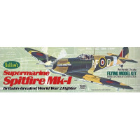 II. világháborús Brit együléses vadászrepülőgép mini-makett gumihajtással. Kivágott alkatrészek, légcsavarok, gumiköteg és bevonó anyag. Fesztáv 419 mm.