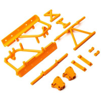 Pótalkatrész RC modellautóhoz Axial RBX10 Ryft 4WD: vázmerevítők, akkumulátor ágy narancssárga.