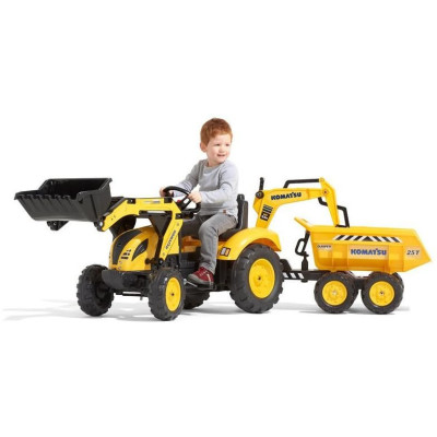 FALK - Šlapací traktor Komatsu s bagrem a Maxi vlečkou