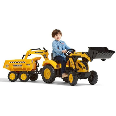 FALK - Šlapací traktor Komatsu s bagrem a Maxi vlečkou