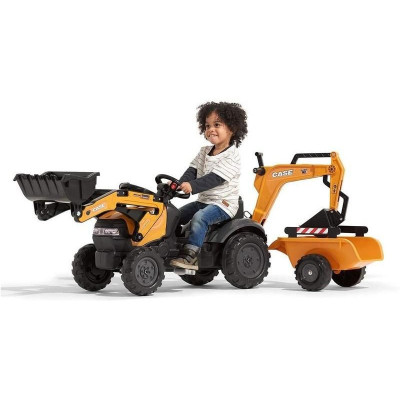 FALK - Šlapací traktor Case IH Beckhoe s nakladačem, rypadlem a vlečkou