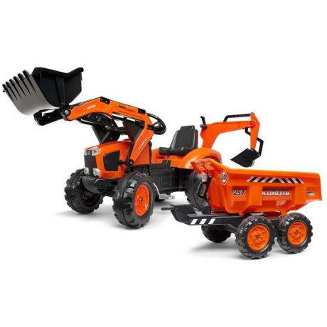 FALK - Šlapací traktor Kubota s nakladačem, rypadlem a Maxi vlečkou