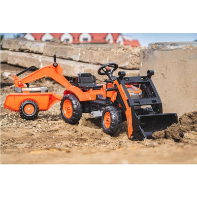FALK - Šlapací traktor Kubota s nakladačem, rypadlem a vlečkou