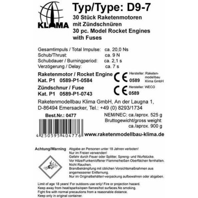Klima raketový motor D9-7 (30ks)