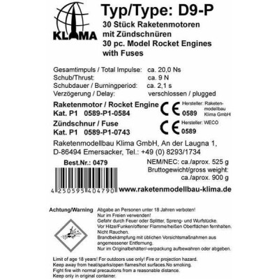 Klima raketový motor D9-P (30ks)