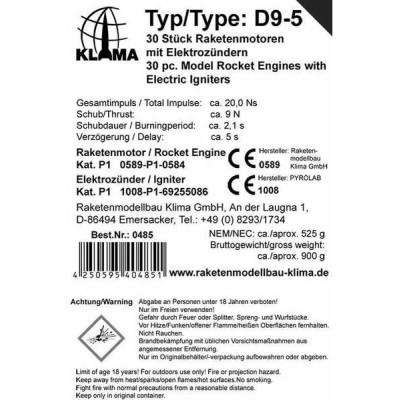 Klima raketový motor D9-5 EL (30ks)