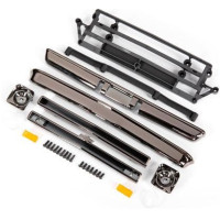 Traxxas karosszéria tartozékok fekete króm - tartalmazza: első hűtőrács (fent/alul), fényszóróházak (bal/jobb), lökhárítók (elöl/hátul), rögzítő tartozékok.