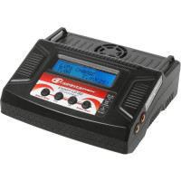 Univerzális hálózati töltő egyenáramú tápegységgel. Akkumulátorok töltése 1-6S LiPo, 1-15 cellás NiMH/NiCd, ólomsav 2-20V. Világos fekete-fehér háttérvilágítású kijelző, négygombos működtetés. Integrált kiegyensúlyozó, hűtőventilátor. Memória 5 akkumulátor beállításához. Deans töltőkábel.