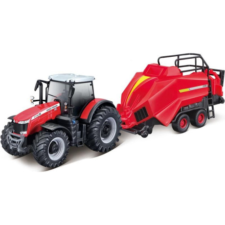 Bburago Massey Ferguson 8740S + Baler Lifter Rood