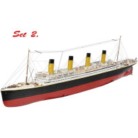 Mantua Model Titanic 1:200 méretarányú készlet No.2 készlet 1:200 méretarányban és 1350mm hosszúságban. A Titanic a Mantua Model sorozat zászlóshajója, 5 készletből összeállítva. A 2. számú készlet tartalmaz egy motorcsomagot a működő hajtásrendszer beépítéséhez. Angol nyelvű használati utasítás és fényképes részleteket tartalmaz.