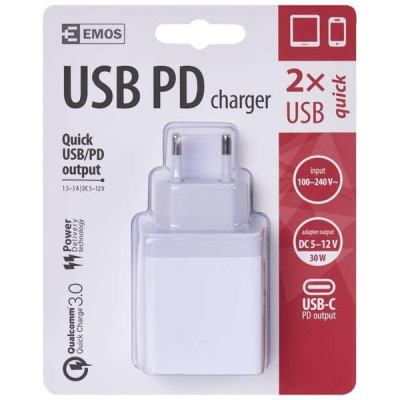 Síťový univerzální USB adaptér (zdroj) QC3.0 + PD 30W