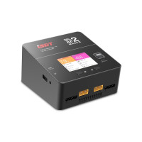 Kétcsatornás gyorstöltő balancerekkel 1-16 cellás NiCd/NiMH, 1-6 cellás Li-Po/Li-ion/Li-Fe/LiHV/ULiHV, 2-24V Pb töltőkhöz 0,2-12A (max. 200W) árammal. Kisütés 2x 0,1-1,5A (max. 2x15W). Tápegység 230 V. Belső ellenállásmérés, USB 2.0 5V/2A tápellátás/töltés kimenet.