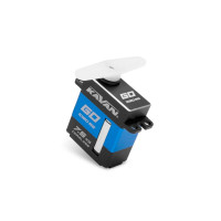 Nagyon erős és gyors programozható 20g-os digitális mikroszervó fém fogaskerékkel és széles tápfeszültség-tartományban (4,8-8,4V), 2xBB, ideális siklóernyők szárny- és fékszárnyaihoz. Tolóerő 5,0kg.cm, sebesség 0,13s/60° 4,8V-on, tolóerő 5,8kg.cm, sebesség 0,11s/60° 6,0V-on, tolóerő 6,8kg.cm, sebesség 0,09s/60° 7,4V-on. Alumínium doboz a tökéletes hűtésért nagy terhelés mellett.