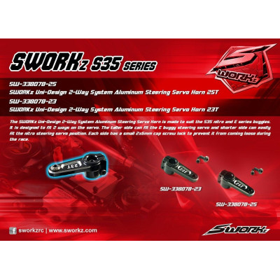 SWORKz Uni-Design 2-pojistná hlíníková černá servo jendoramená páka, 23 zubů, 1 ks.