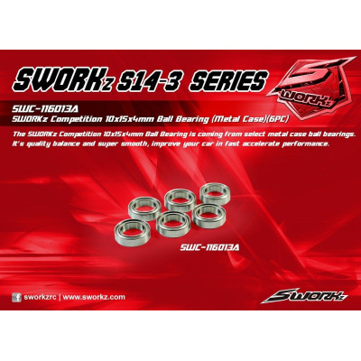 SWORKz Competition Professional kuličkové ložiska 10x15x4mm, kovové prachovky, 6 ks.