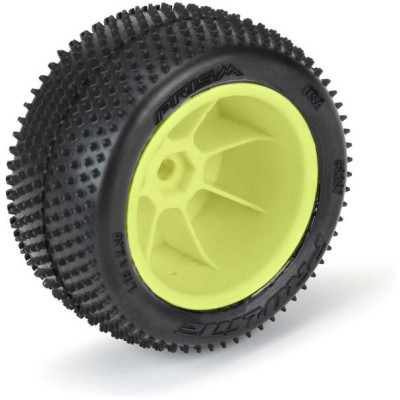 Pro-Line kolo 1:18, pneu Prism Carpet zadní, disk H8 žlutý (2) (Losi Mini-B)