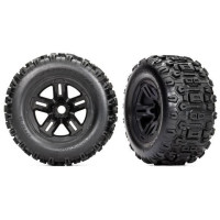 Traxxas kerék 3,8", Sledgehammer abroncsok, fekete tárcsa (2 db). A motocross által inspirált abroncsok extrém tapadást és irányíthatóságot biztosítanak a különböző terepeken. 17 mm-es hatszögletű - barázdált.