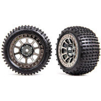 Teljes hátsó kerekek 1:10-es autókhoz (Bandit). Fekete krómozott tárcsa. Alias gumiabroncsok.