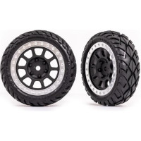 Komplett első kerekek 1:10-es autókhoz (Bandit). Kerék szürke/króm. Anaconda gumiabroncsok.