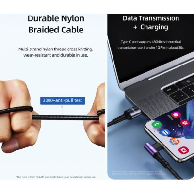 3in1 Right-angle 66W Fast Charging & Data Cable (L + C + M)