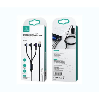3in1 Right-angle 66W Fast Charging & Data Cable (L + C + M)