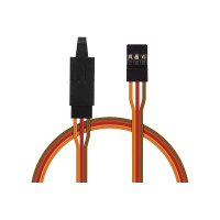 Lapos hosszabbító kábel JR csatlakozókkal, 750 mm hosszú, PVC szigeteléssel, vezető keresztmetszete 0,33mm2 / 22AWG. A csatlakozóaljzat (érintésgátló) a csatlakozók rögzítése érdekében pattintható zárral van ellátva.