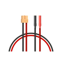 Töltőkábel (csökkentett) XT60 kimeneti csatlakozóval rendelkező töltőkhöz, 4 mm-es banándugóval ellátott eredeti töltőkábelekkel történő töltéshez. Hossza 7 cm, 14AWG.