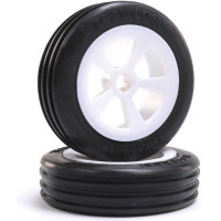 Alkatrész RC modell autókhoz Losi Mini JRX2: első kerék bordás gumival, fehér (2 db)