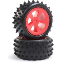 Tartalék alkatrész RC modell autókhoz Losi Mini JRX2: hátsó kerék 4 soros gumival, piros (2 db)