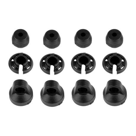 Plastové díly olejových tlumičů, čepičky, podložky, 4+4+4 ks.