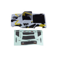 Fehér lexán karosszéria, öntapadós matricákkal együtt.