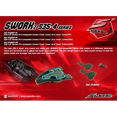 SWORKz uhlíková vzpěra spodní předního ramena, 1,0mm, včetně šroubů, 2 ks.