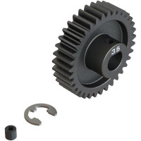 Arrma acél fogaskerék 35 foggal, M1 modul, Safe-D8 furat. A "D" alakú furat illeszkedik a motor tengelyének profiljához 8 mm-es tengellyel és fogazással, ezért a fogaskerék nem tud elfordulni a tengelyen. Állítócsavar - M4 x 4mm, 6mm zégergyűrű. Precíziós, széles fogazású profil a sima futás érdekében.