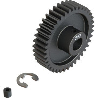 Arrma acél fogaskerék 39 foggal, M1 modul, Safe-D8 furat. A "D" alakú furat illeszkedik a motor tengelyének profiljához 8 mm-es tengellyel és fogazással, ezért a fogaskerék nem tud elfordulni a tengelyen. Állítócsavar - M4 x 4mm, 6mm zégergyűrű. Precíziós, széles fogazású profil a sima futás érdekében.