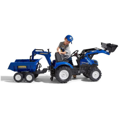 FALK - Šlapací traktor New Holland T8 s nakladačem, rypadlem a maxi vlečkou