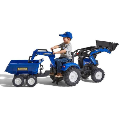 FALK - Šlapací traktor New Holland T8 s nakladačem, rypadlem a maxi vlečkou