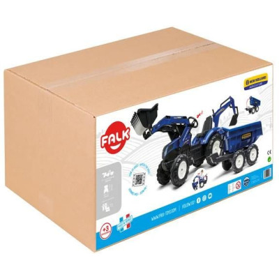 FALK - Šlapací traktor New Holland T8 s nakladačem, rypadlem a maxi vlečkou