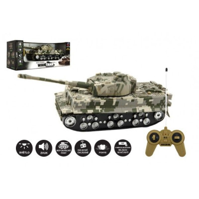 Tank RC TIGER I plast 25cm na batĂ©rie so zvukom sa svetlom v krabici 34x14x14cm