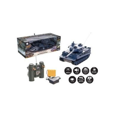 Tank RC plast 33cm TIGER 40MHz na batérie + dobíjacie pack so zvukom a svetlom v krabici 40x15x19