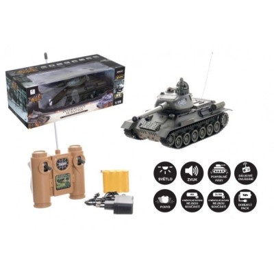 Tank RC plast 33cm T-34 27MHz na batérie + dobíjacie pack so zvukom a svetlom