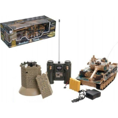 Tank RC 35cm+bunker na bat. plast s dobíjacím packom so zvukom sa svetlom 40MHz v krabici