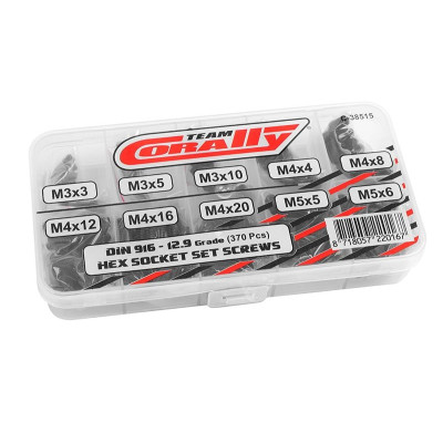 Inbus stavěcí šrouby - sada/box - M3 - M4 - M5 ocelové černé, 370 ks.