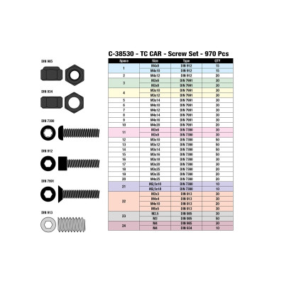 Sada matek a Inbus šroubů - sada/box - M2,5 až M5 - ocelové černé, 970 ks.