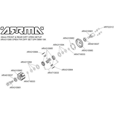 Arrma diferenciál otevřený kompletní p/z GP4 5mm 10K